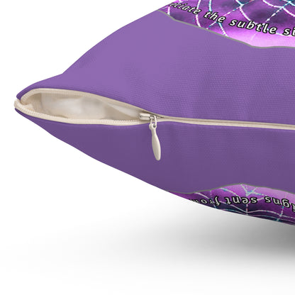 Nature Poetry Square Pillow - Glistening Web Theme