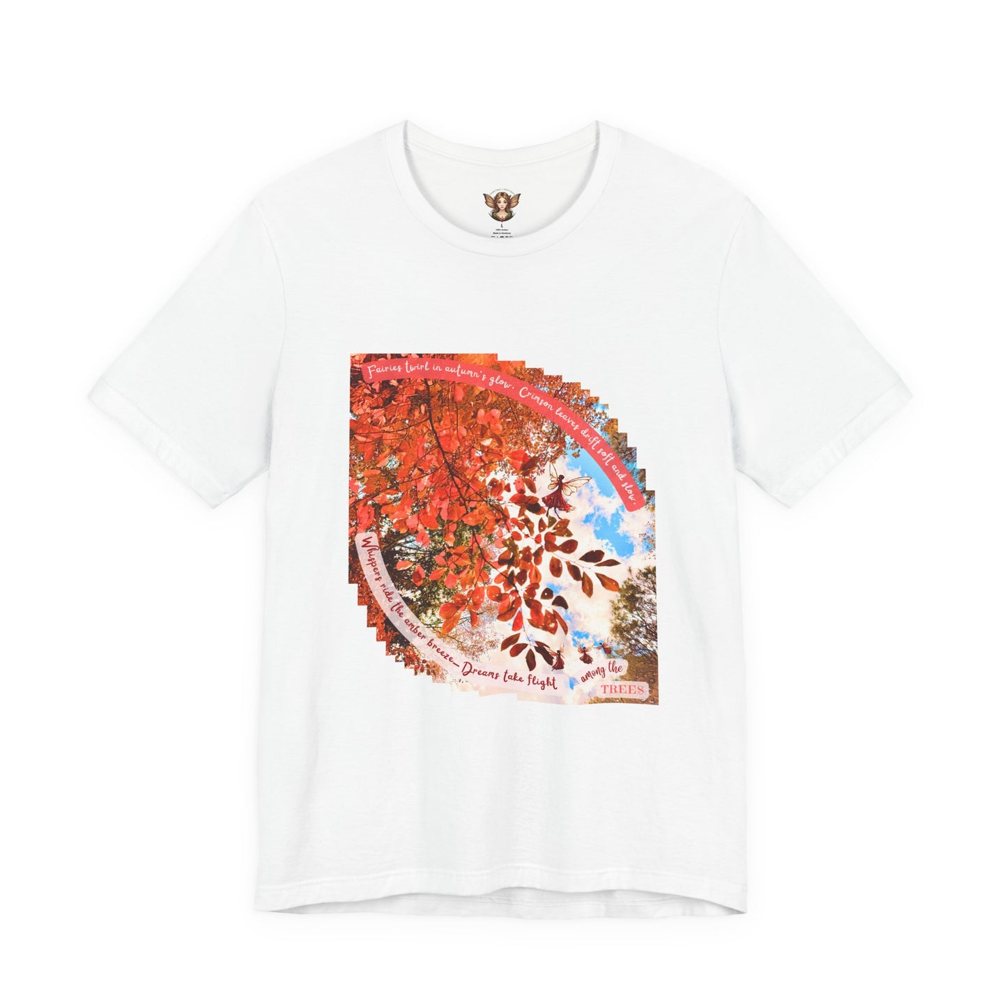 Unisex Short Sleeve Tee- Autumn Fairies and Crimson Leaves Design