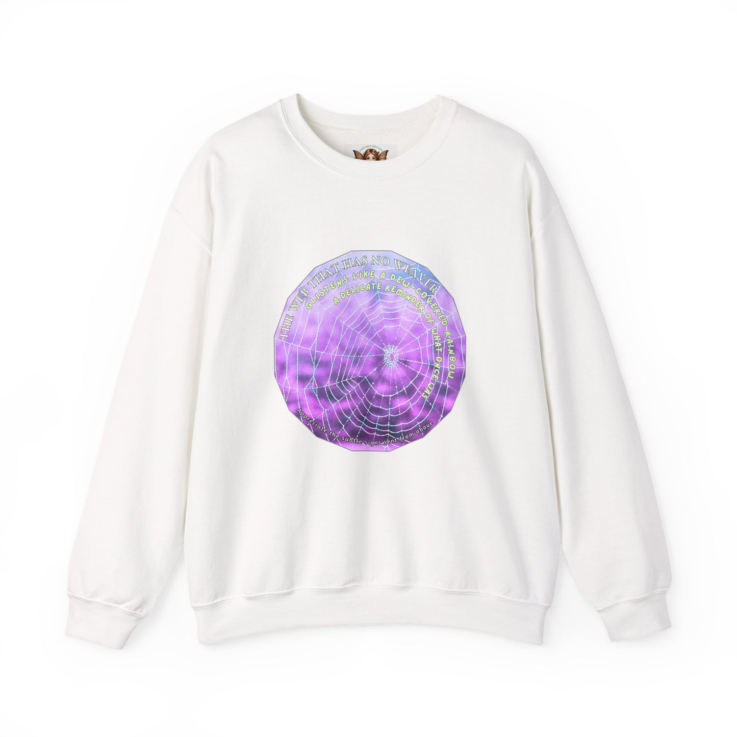 Nature Theme Unisex Crewneck Sweatshirt- Glistening Web With Poetry