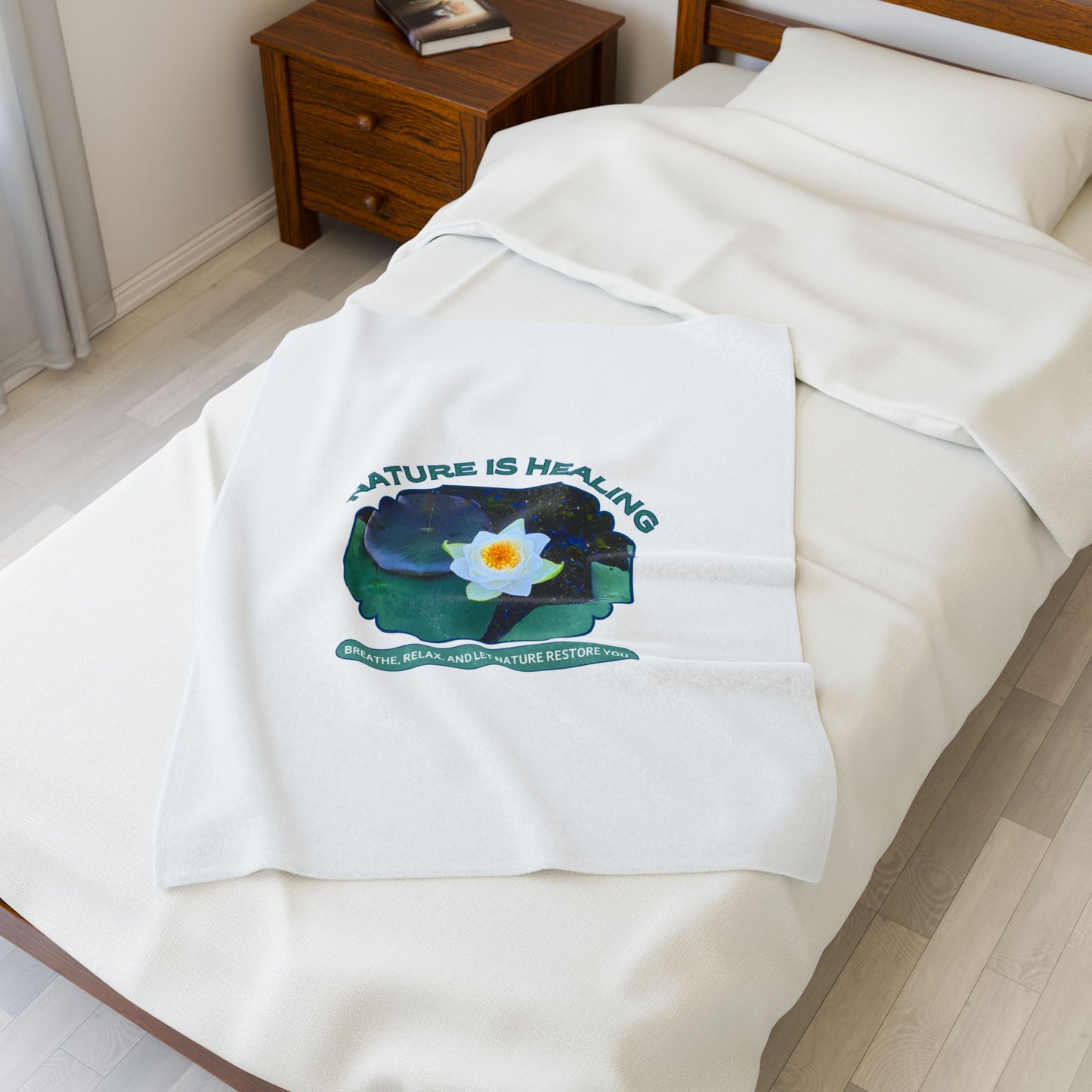 Velveteen Plush Blanket- Breathe, Relax, Let Nature Restore You - Positive Self Care Design