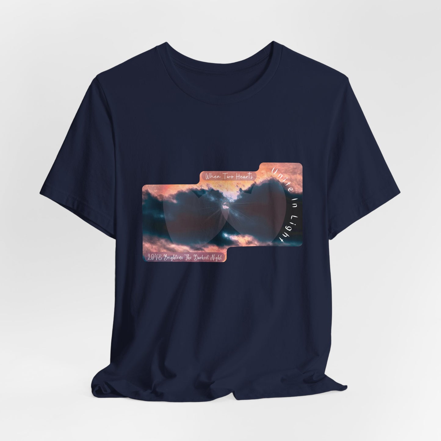 Unisex Short Sleeve Tee- Stormy Sky, Two Hearts And Sun Design