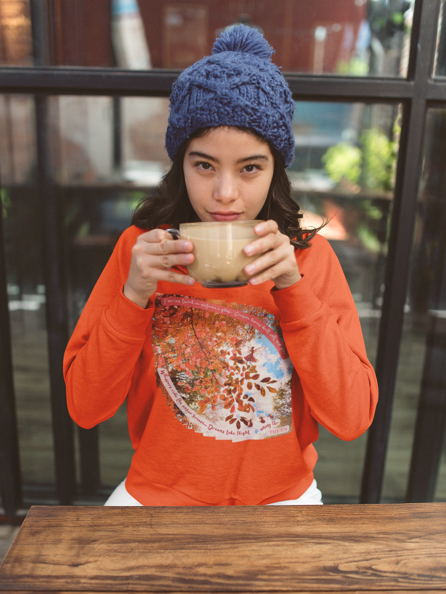 Crewneck Sweatshirt- Autumn Fairies and Crimson Leaves Design