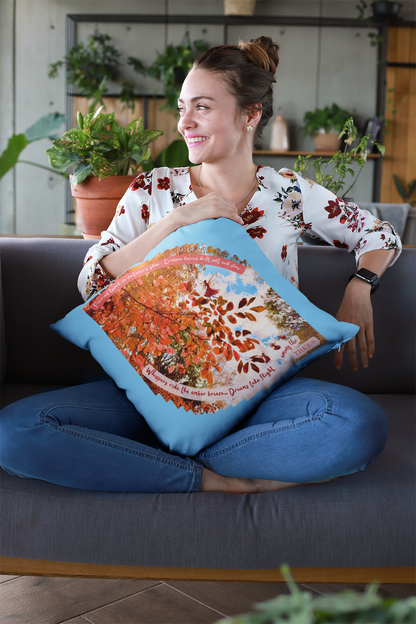 Square Pillow- Autumn Fairies and Crimson Leaves Design