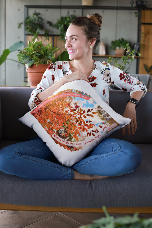 Square Pillow- Autumn Fairies and Leaves Design