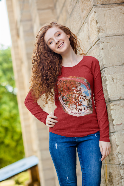 Unisex Jersey Long Sleeve Tee- Autumn Fairies and Crimson Leaves Design