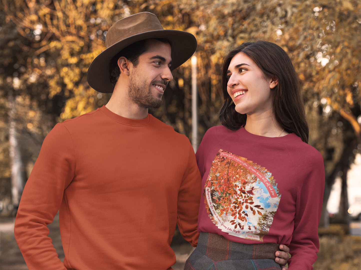 Crewneck Sweatshirt- Autumn Fairies and Crimson Leaves Design