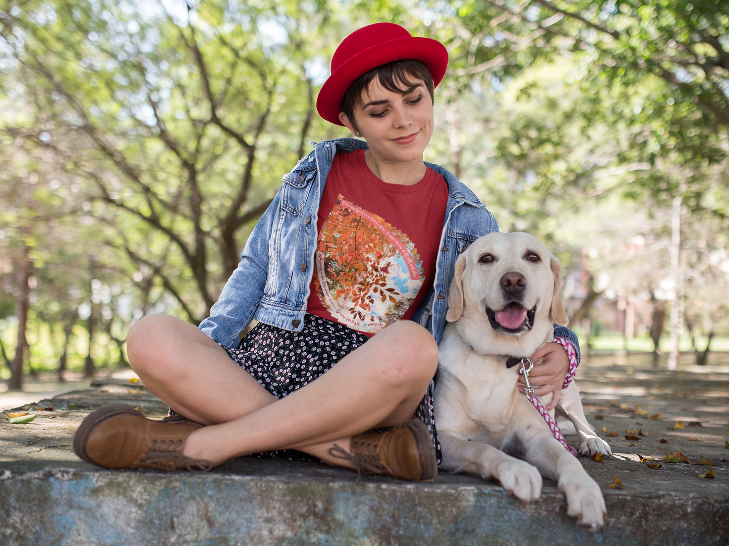 Unisex Short Sleeve Tee- Autumn Fairies and Crimson Leaves Design