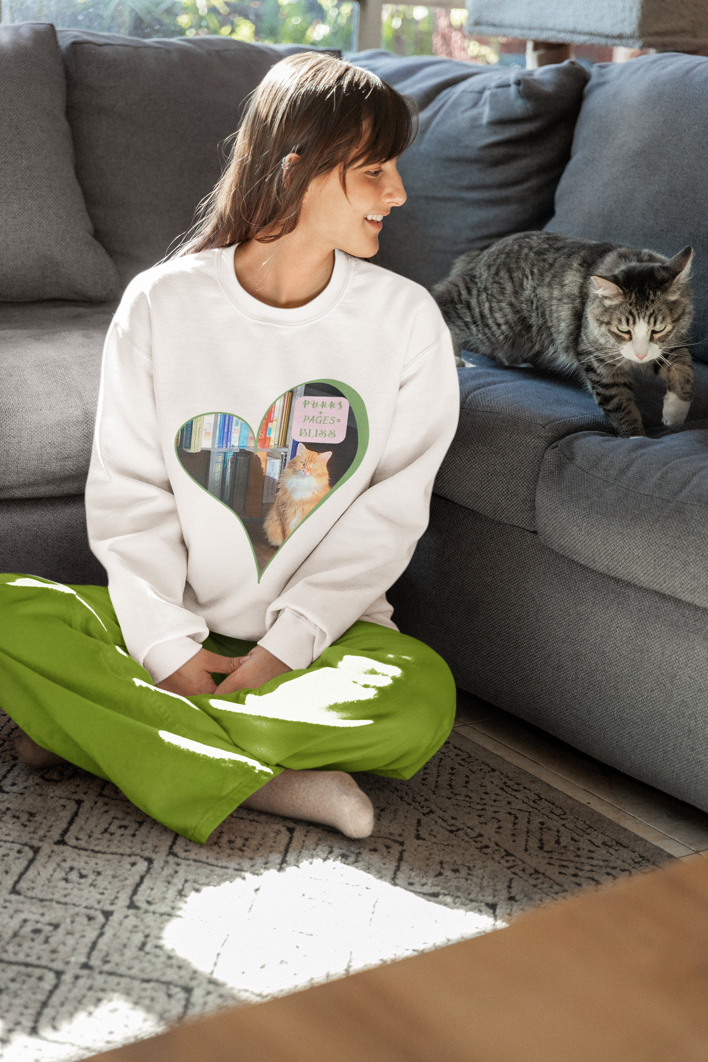 Cat And Book Lover Crewneck Sweatshirt