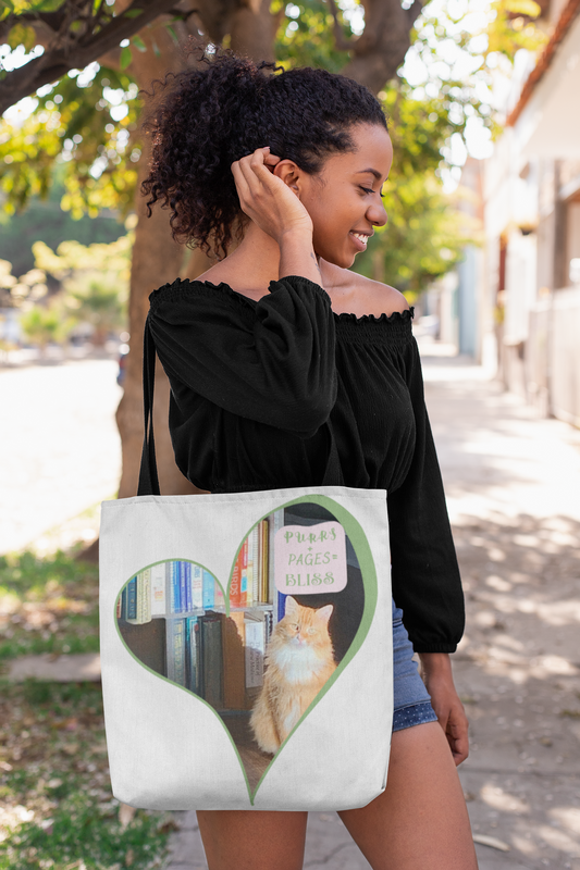 Cat Lover Tote Bag — “Purrs and Pages Equals Bliss”