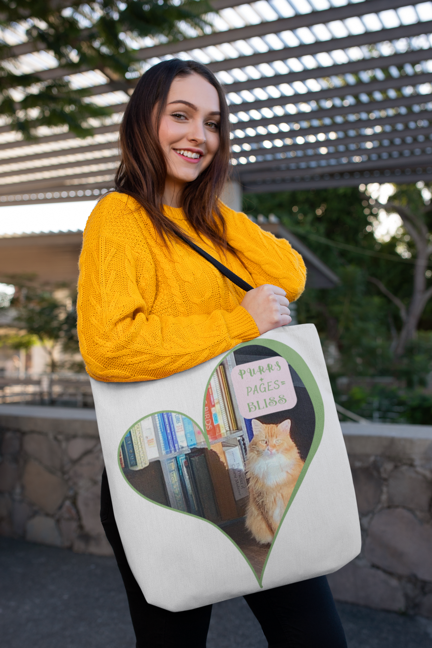 Cat Lover Tote Bag — “Purrs and Pages Equals Bliss”