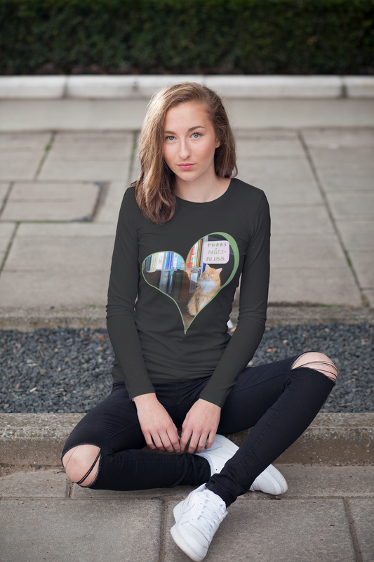 Purrs and Pages Equals Bliss — Cat And Book Lover Long Sleeve Tee