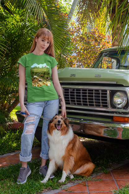 Short Sleeve Tee - Whimsical Dinosaur Forest Design, Mycelial Earthly Network Quote