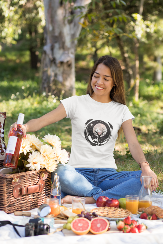 Pink Moon and Heart Women's Tee - Whimsical Romantic Nightscape Design