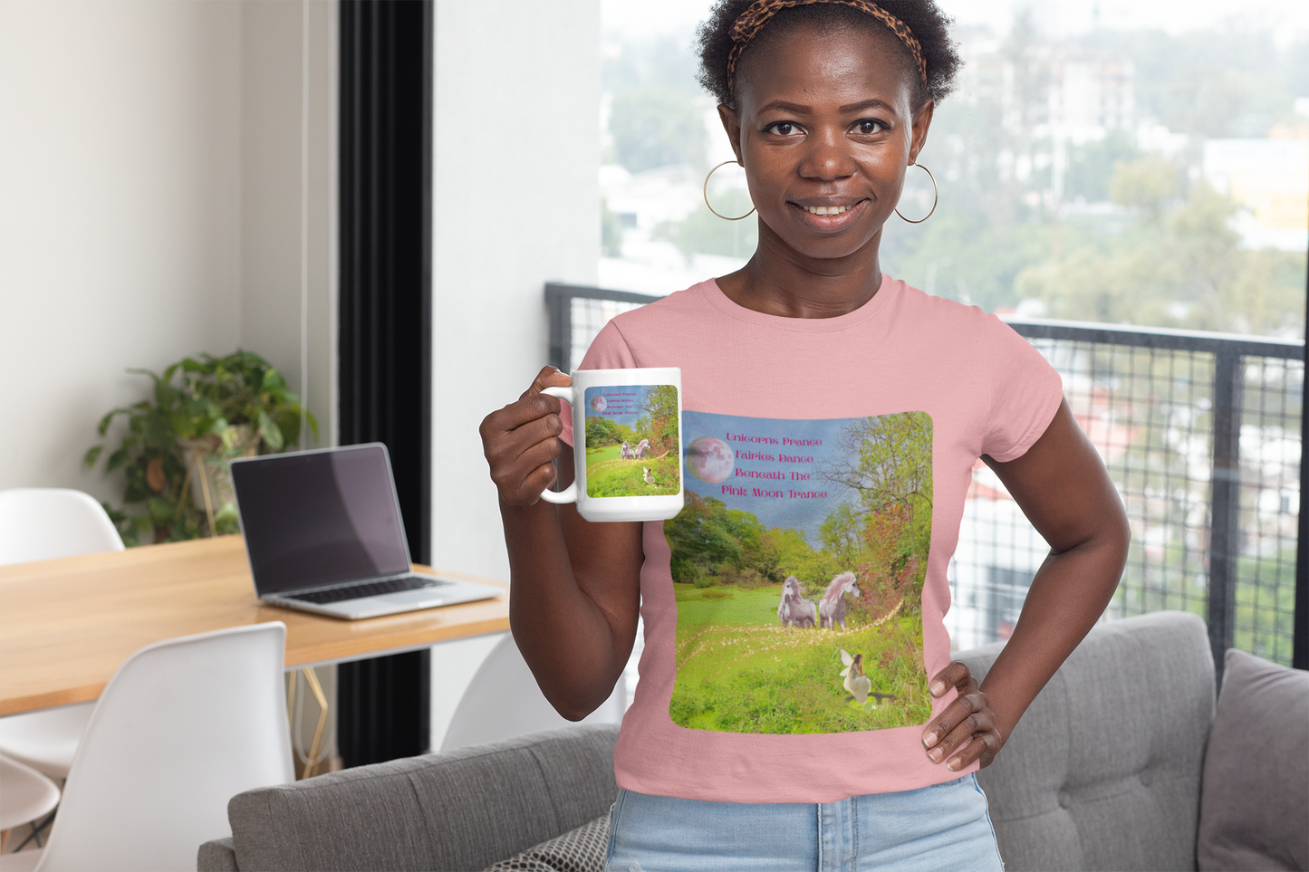 Unisex Short Sleeve Tee-Whimsical Unicorn and Fairy Autumn Vibe Nature Scene