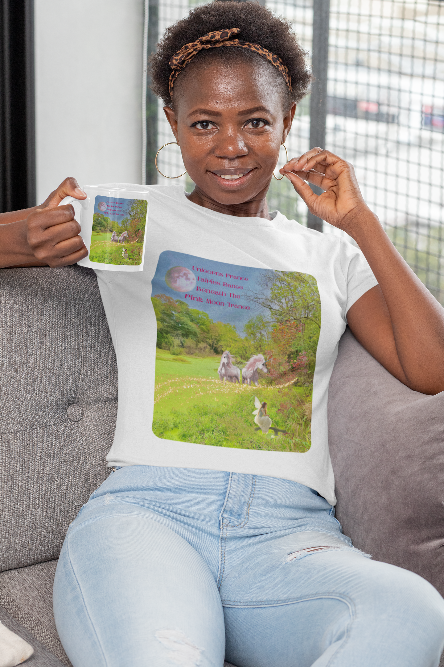 Unisex Short Sleeve Tee-Whimsical Unicorn and Fairy Autumn Vibe Nature Scene
