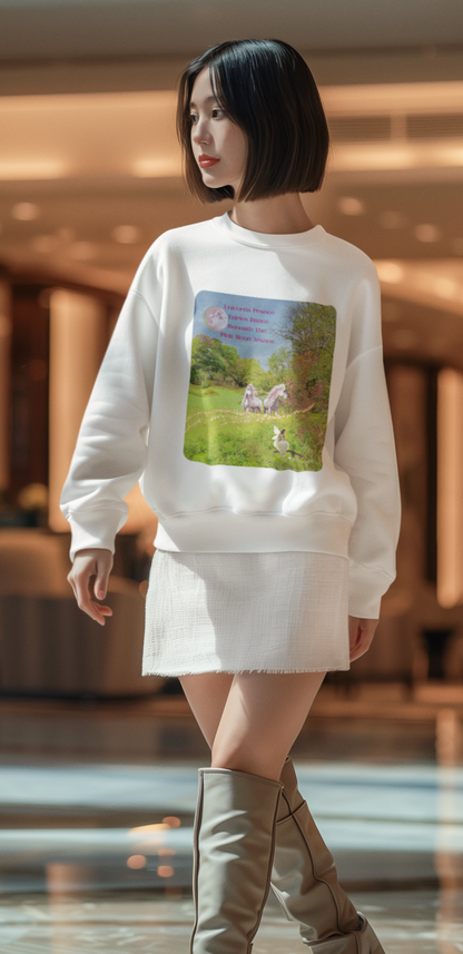 Crewneck Sweatshirt-Whimsical Unicorn and Fairy Autumn Vibe Nature Scene