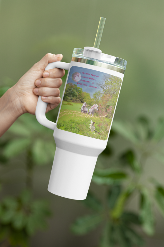 40oz Insulated Travel Mug - Whimsical Unicorn and Fairy Autumn Vibe Nature Scene