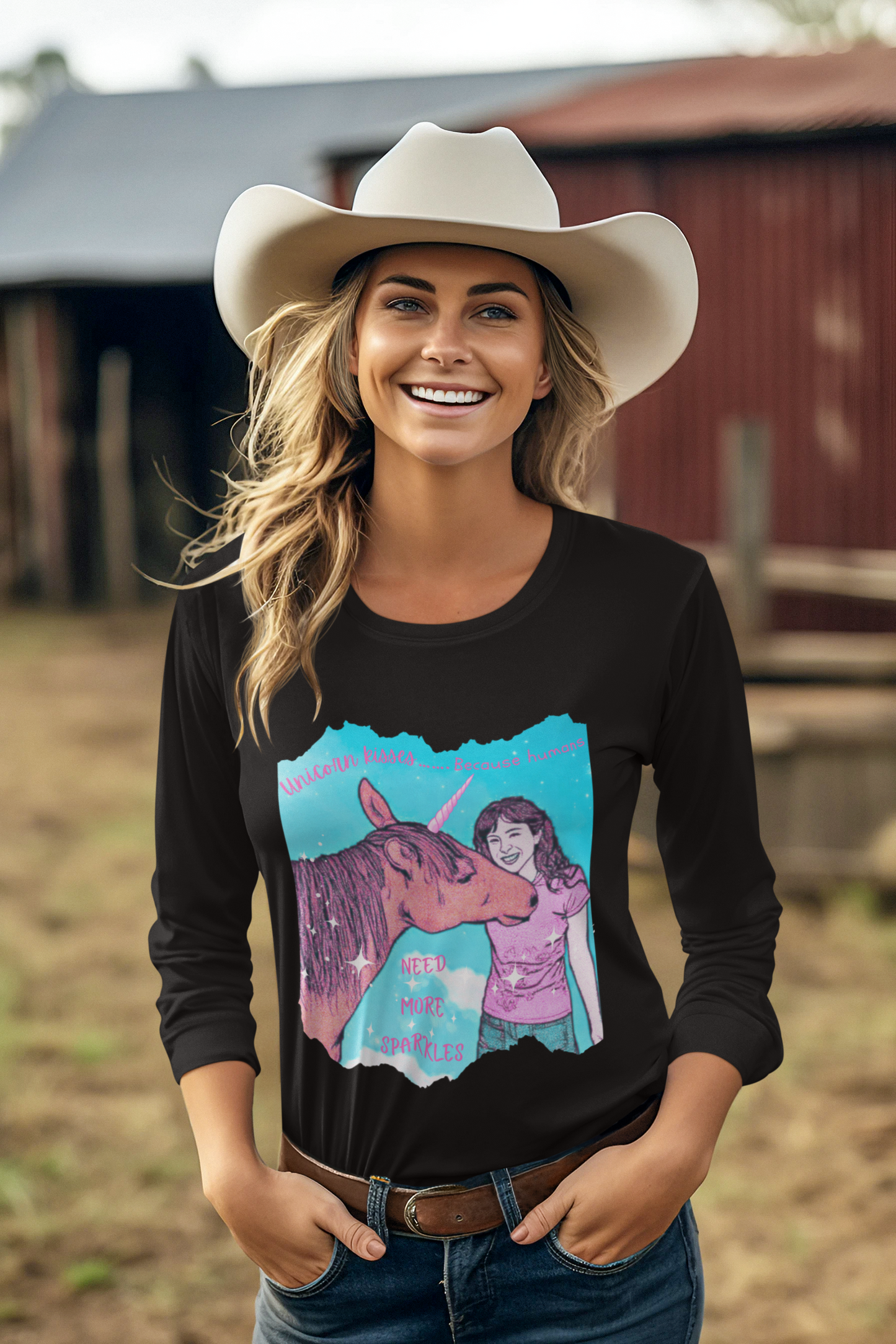 Whimsical Unicorn Kisses Long Sleeve Tee