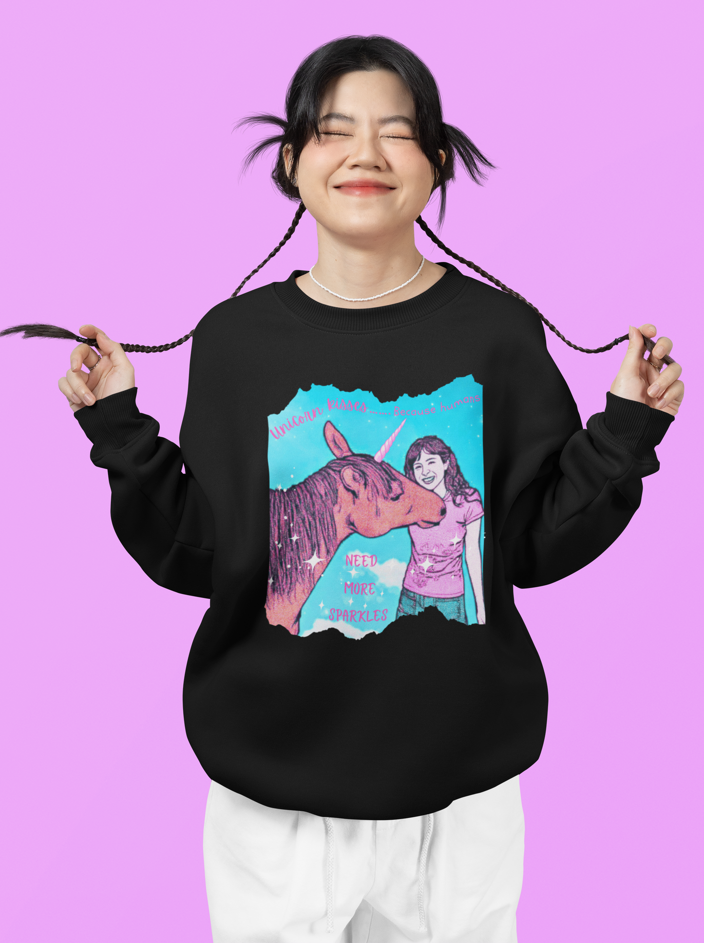 Whimsical Unicorn Kisses Crewneck Sweatshirt