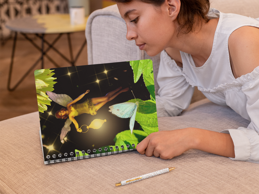 Fairy And Blue Butterfly In A Flower Garden- Notebook Ruled Line