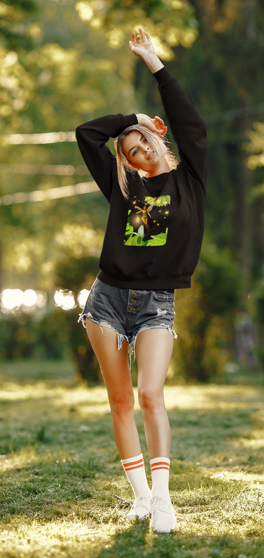 Fairy And Blue Butterfly In A Flower Garden- Unisex Sweatshirt