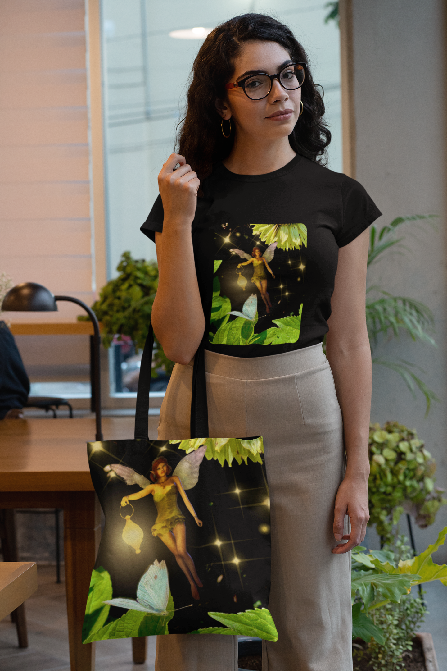 Fairy And Blue Butterfly In A Flower Garden- Unisex Tee