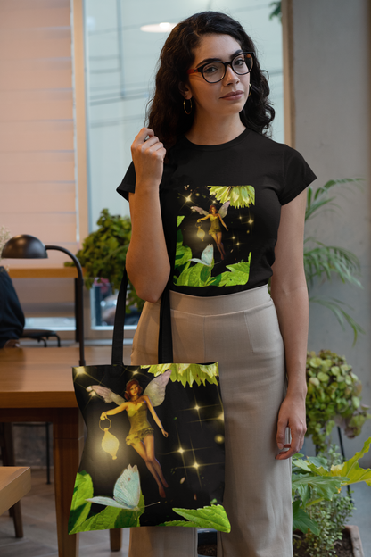 Fairy And Blue Butterfly In A Flower Garden- Unisex Tee