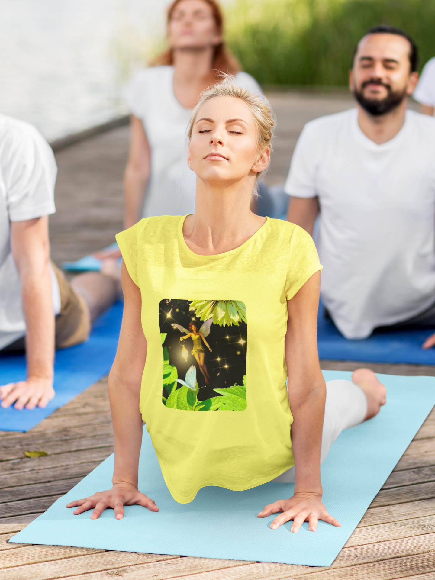 Fairy And Blue Butterfly In A Flower Garden- Unisex Tee