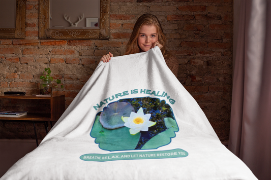 Velveteen Plush Blanket- Breathe, Relax, Let Nature Restore You - Positive Self Care Design