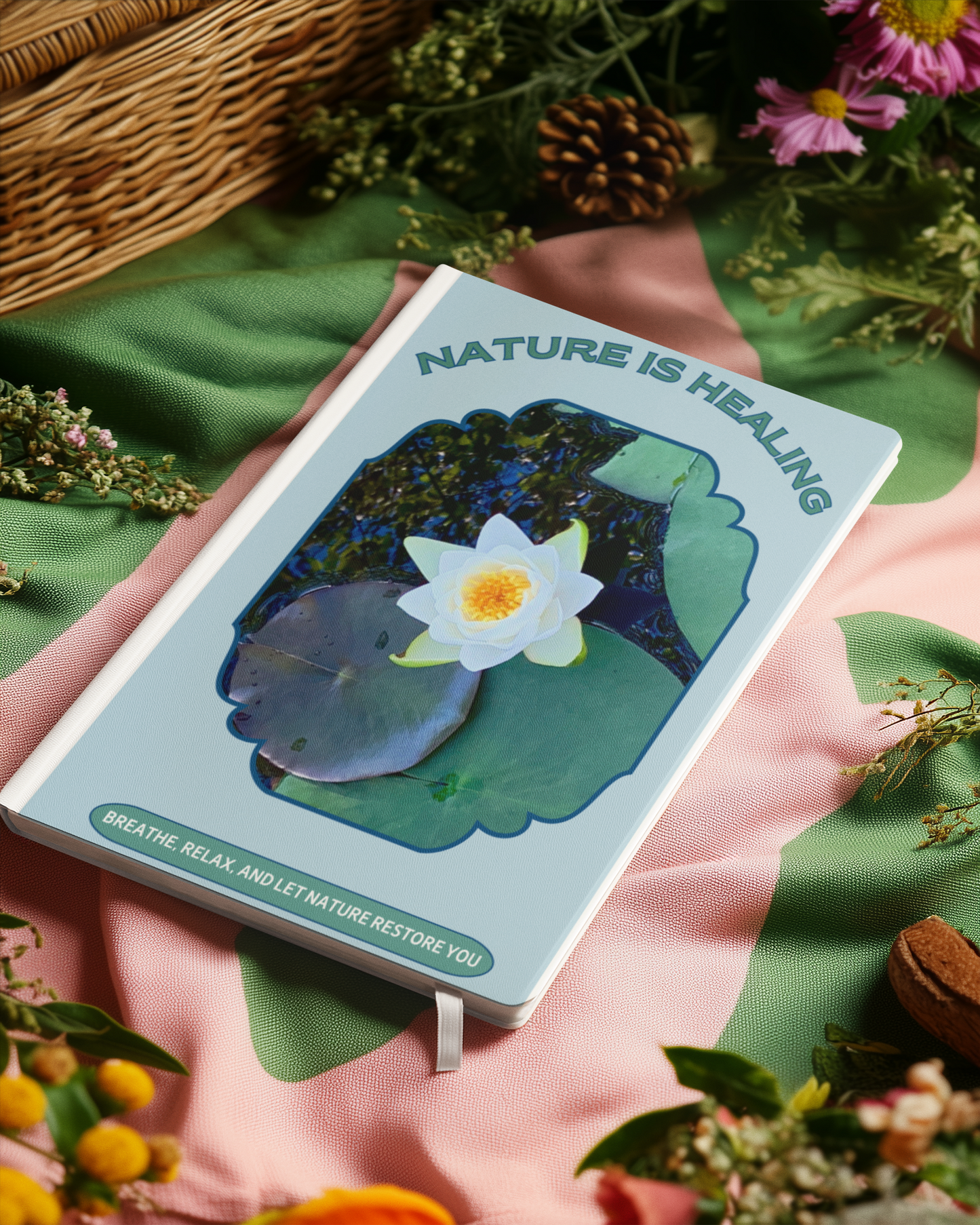 Hardcover Journal Matte - Water Lily Design for Nature Lovers and Self-Care - Relaxation, Positivity, Mindfulness