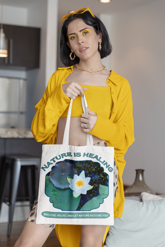 Nature Is Healing Tote Bag - Water Lily and Positive Vibes