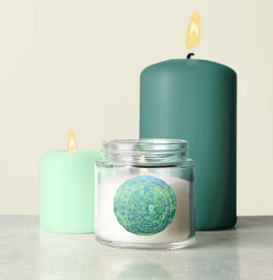 Nature-Themed Soy Candle- Featuring A Glistening Web And Poetry