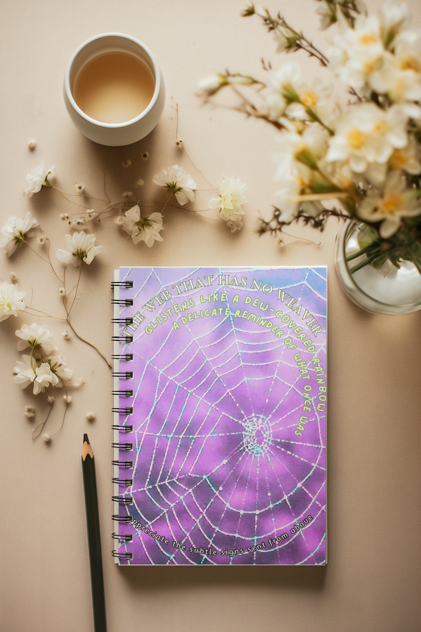 Nature Poetry Spiral Notebook - Ruled Line, Glistening Web Theme