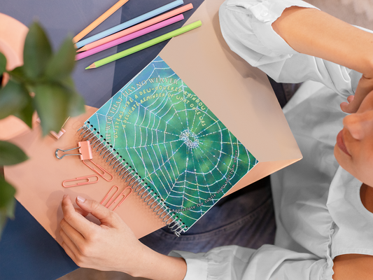Nature Poetry Spiral Notebook - Ruled Line, Glistening Web Theme